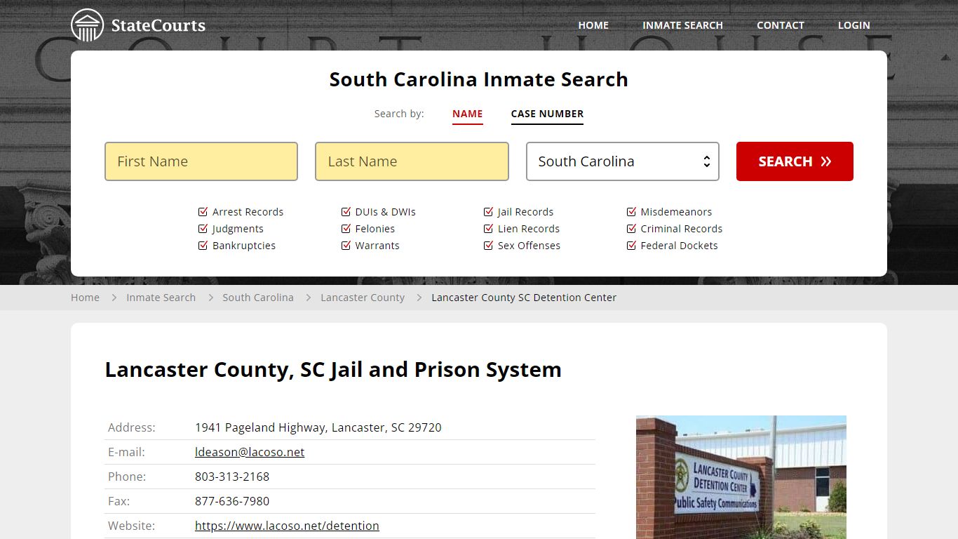 Lancaster County SC Detention Center Inmate Records Search, South ...