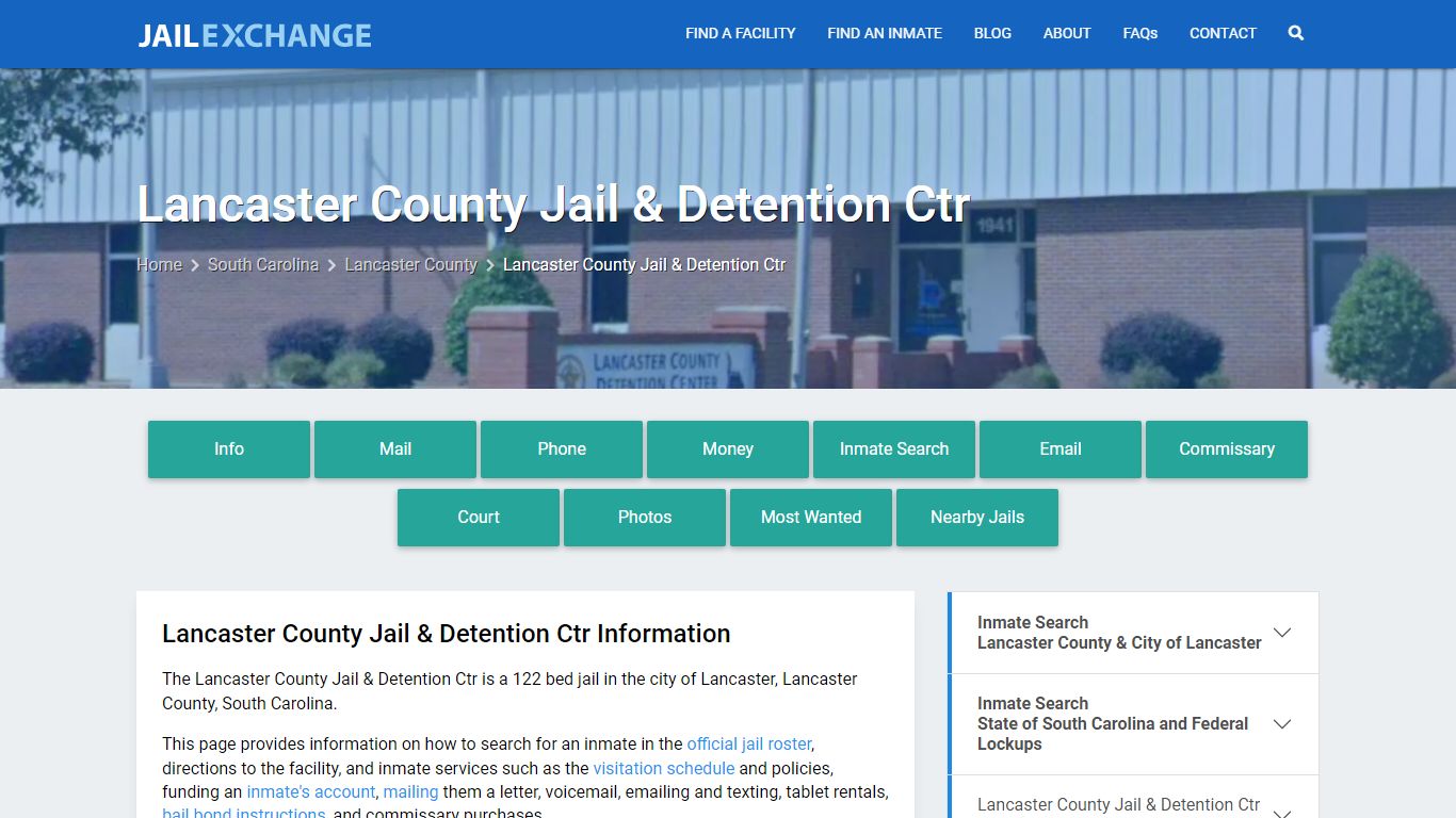 Lancaster County Jail & Detention Ctr, SC Inmate Search, Information